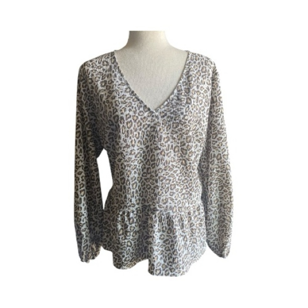 NWOT-NINE WEST-ANIMAL PRINT PEPLUM TOP-WOMENS SIZE LARGE